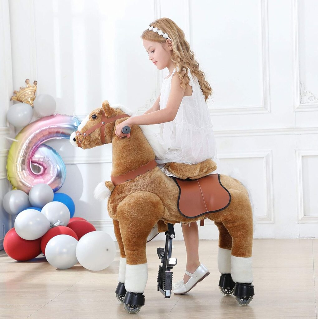 Ride on Unicorn Toys for Girls, Ride on Horse Riding Pony for Children 3-6 Years Old, Rideable Plush Walking Horse Animal with Wheels