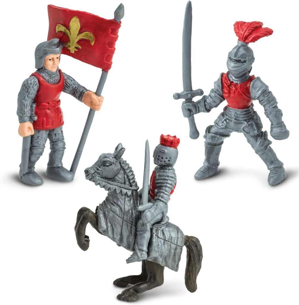 Safari Ltd. Knights  Dragons Toob - Set of 10 Mini Figurines: Red  Blue Kingdom Knights, Catapult, and Green Dragon - History Learning Toy Figures for Boys, Girls  Kids Ages 3+