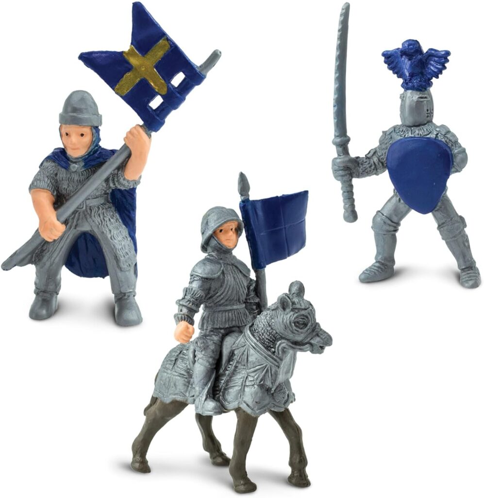 Safari Ltd. Knights  Dragons Toob - Set of 10 Mini Figurines: Red  Blue Kingdom Knights, Catapult, and Green Dragon - History Learning Toy Figures for Boys, Girls  Kids Ages 3+