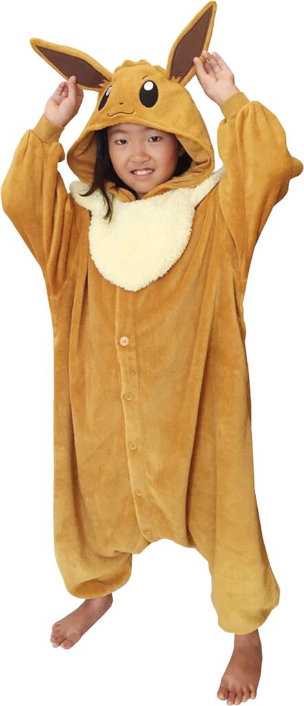 SAZAC Kigurumi - Pokemon - Eevee - Onesie Jumpsuit Halloween Costume - Kids Size (5-9 Year Old)