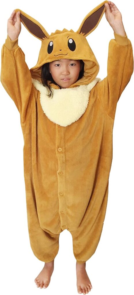 SAZAC Kigurumi - Pokemon - Eevee - Onesie Jumpsuit Halloween Costume - Kids Size (5-9 Year Old)