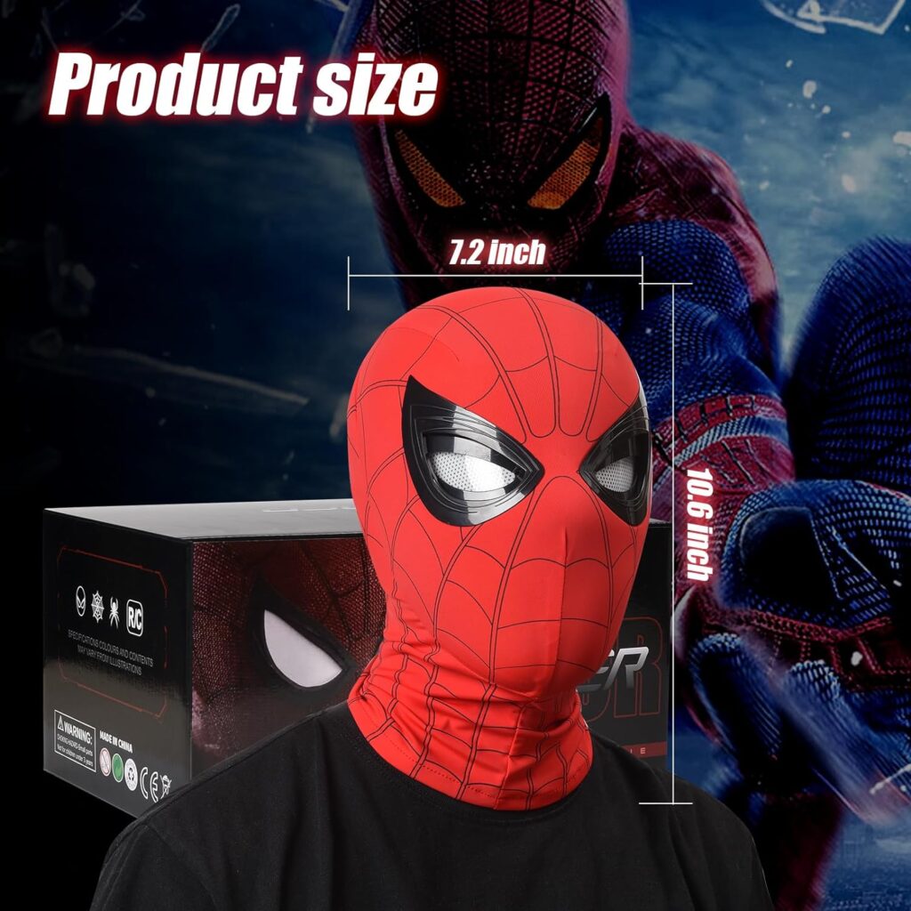 Spider Hero Mask Toy with Moving Eyes and LED Lights - Movable Eyes Remote Control, Full Face - Great for Halloween, Christmas, Cosplay