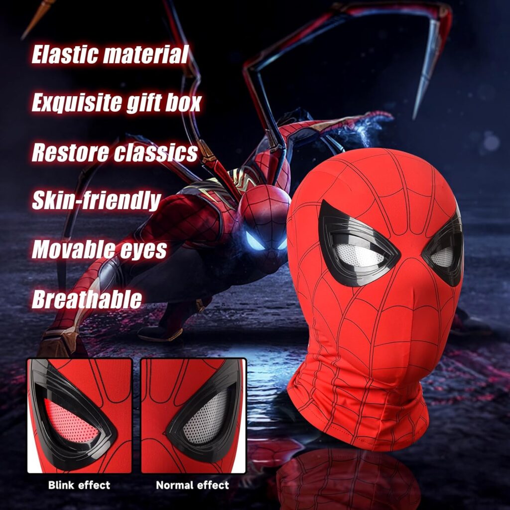 Spider Hero Mask Toy with Moving Eyes and LED Lights - Movable Eyes Remote Control, Full Face - Great for Halloween, Christmas, Cosplay