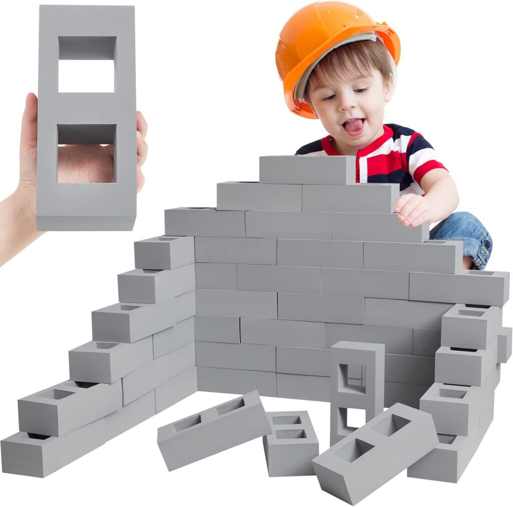 Zhanmai 50 Pack Foam Brick Building Blocks for Kids Thick Foam Cinder Blocks Large Fake Bricks Foam Toy Construction Blocks for Stacking and Construction 8 x 4 x 2.4 (Square)