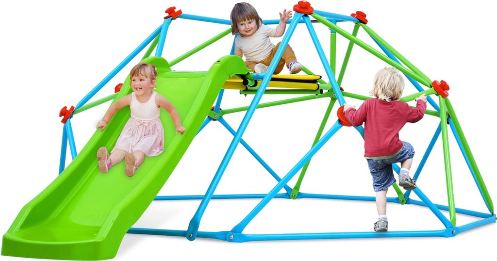 Zupapa Climbing Dome with Slide, 8FT Jungle Gym Monkey Bar for Backyard Max load 440Lbs, Outdoor Climbing frame Toys for Toddlers Playground set, 2 in 1 Outdoor Geometric Dome Climber for Kids Age 3-8