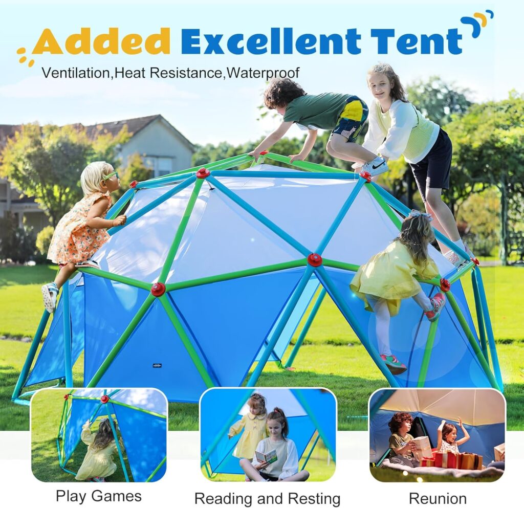 Zupapa Climbing Dome with Slide, 8FT Jungle Gym Monkey Bar for Backyard Max load 440Lbs, Outdoor Climbing frame Toys for Toddlers Playground set, 2 in 1 Outdoor Geometric Dome Climber for Kids Age 3-8