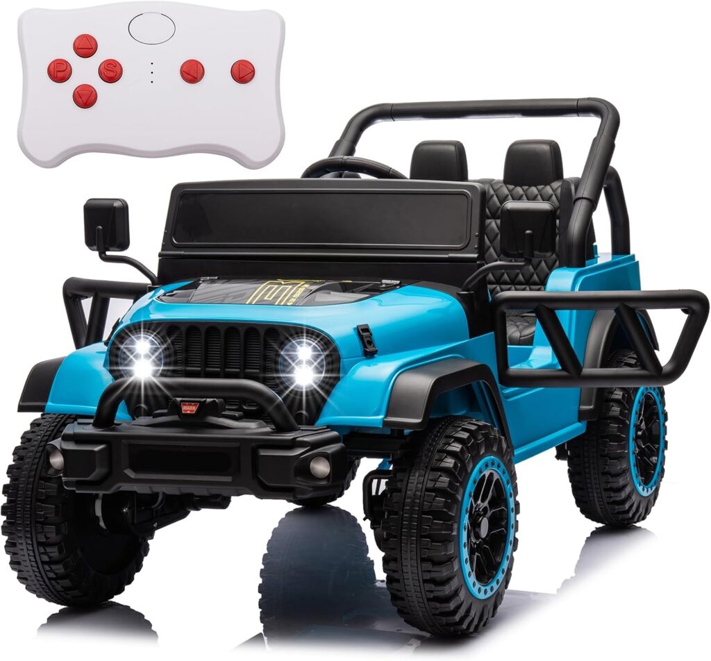 4x4 Ride On Truck for Kids, 24V Battery Powered Electric Car for Boys and Girls with EVA Tires 3 Speeds Off Road Vehicle with Remote Control, LED Headlights, Ride On Car w/Bluetooth, Red