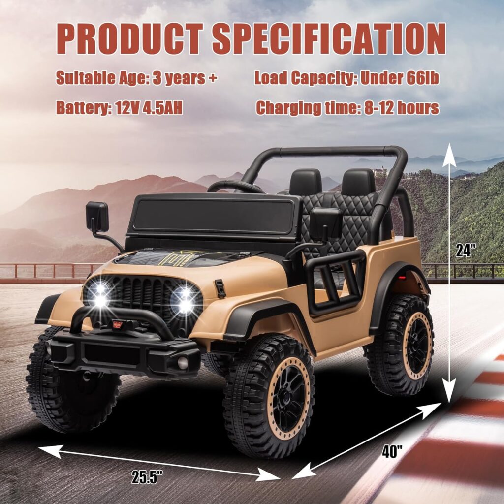 4x4 Ride On Truck for Kids, 24V Battery Powered Electric Car for Boys and Girls with EVA Tires 3 Speeds Off Road Vehicle with Remote Control, LED Headlights, Ride On Car w/Bluetooth, Red