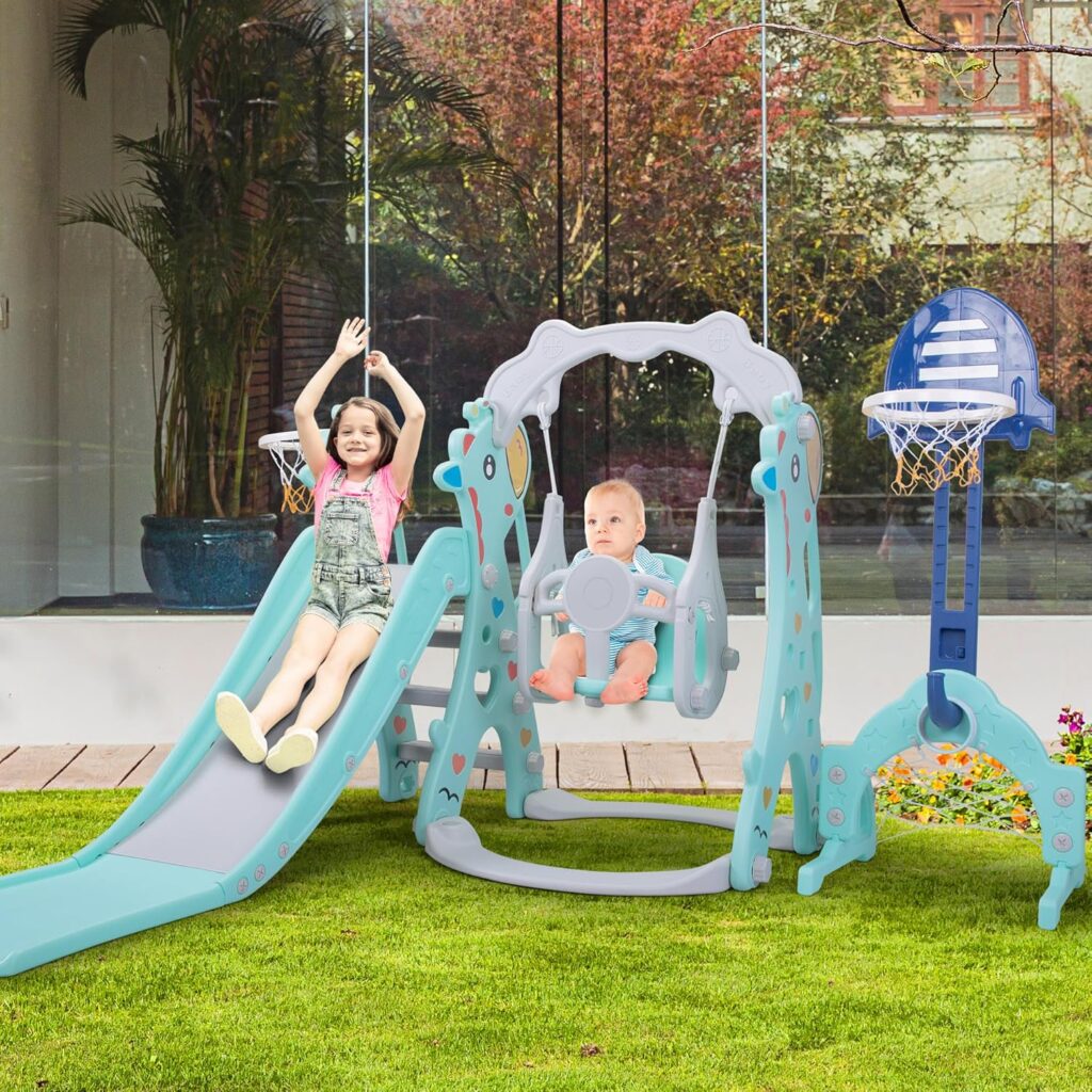 5 in 1 Kids Slide for Toddlers Age 1-8 Slide and Swing Set for Children Baby Indoor Outdoor Playground,Freestanding Toddler Slide and Climber for Backyards Plastic