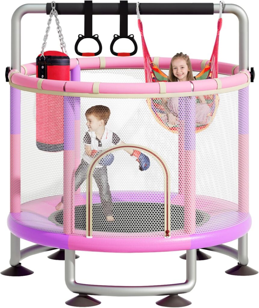 5-in-1 Toddler Trampoline for Kids,60 Trampoline for Toddlers,Upgrade Kids Trampoline Indoor Outdoor,500lbs Baby Child Large Small Trampoline with Safety Net