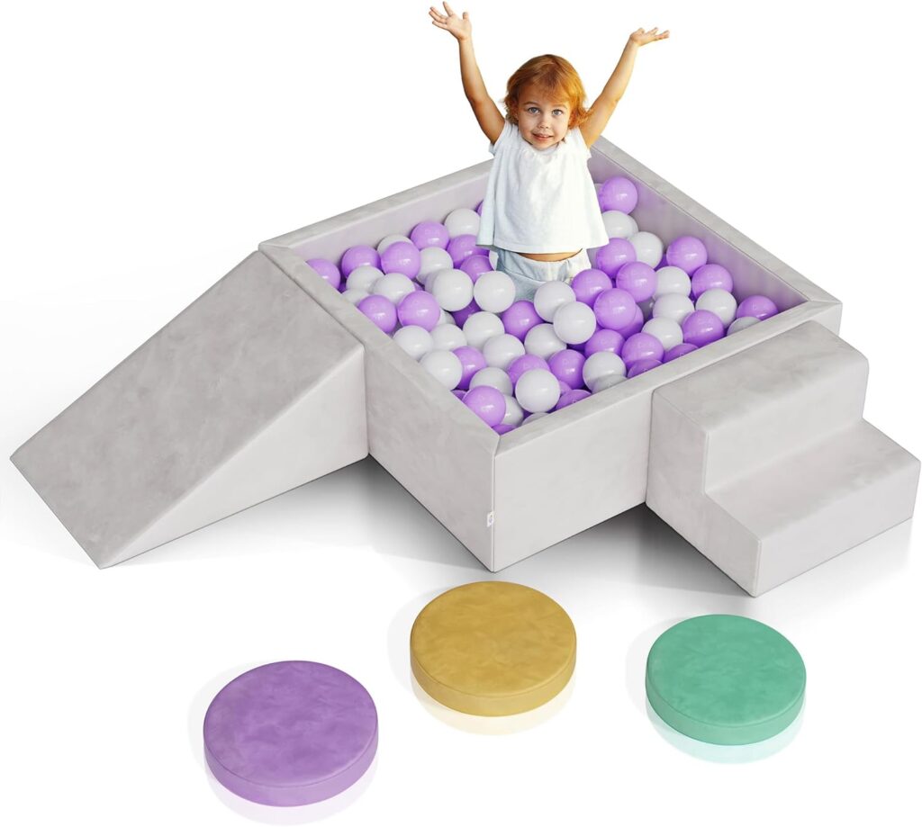 6 Piece Foam Baby Climbing Blocks, High Density Toddler Soft Play Set w/Square Ballpit, Baby Climber Ramp, Foam Play Gym Step Stones, Crawl and Climb