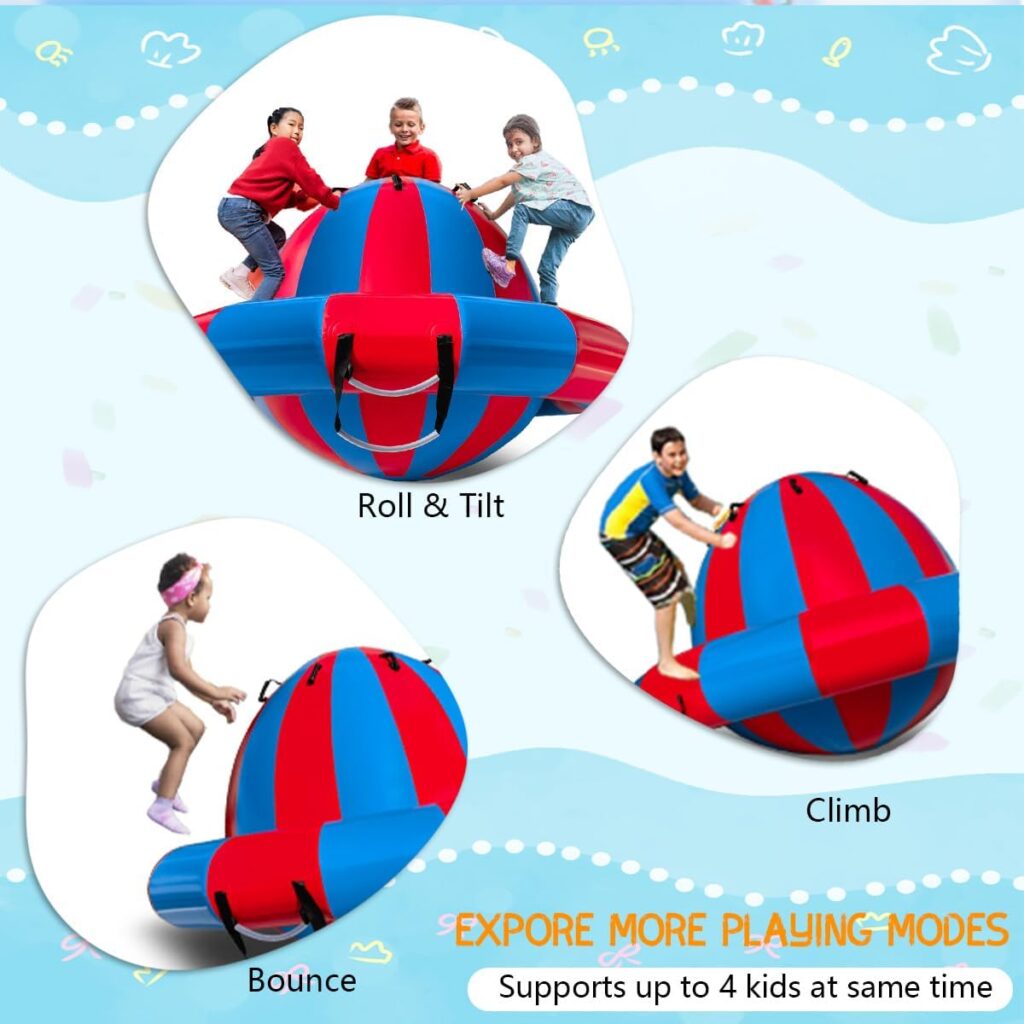 8.2FT Inflatable Dome Rocker Bouncer, Giant Roll and Play Seesaw Rocker with 8 Handles, Max Weight 660Lbs, Blow Up Outdoor Toys with Electric Pump, Inflatable Bouncer Holds Up to 4 Person