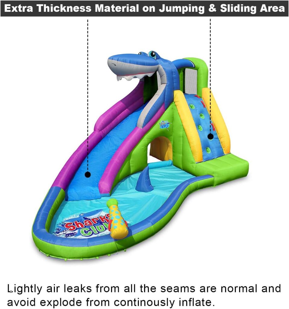 ACTION AIR Inflatable Water Slide, Red Shark Bounce House with Slide for Wet and Dry, Playground Sets for Kids Backyard, Water Spray, Water Pool, Durable Sewn with Extra Thick Material