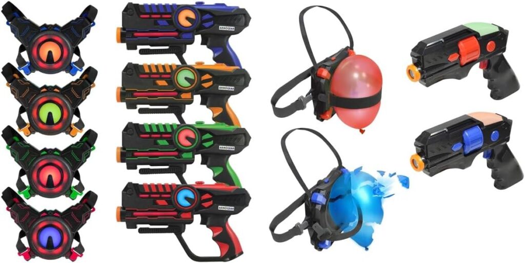 ArmoGear Laser Tag Guns with Vests Set of 4 and 2 Pack Kids Laser Tag Balloon Battle