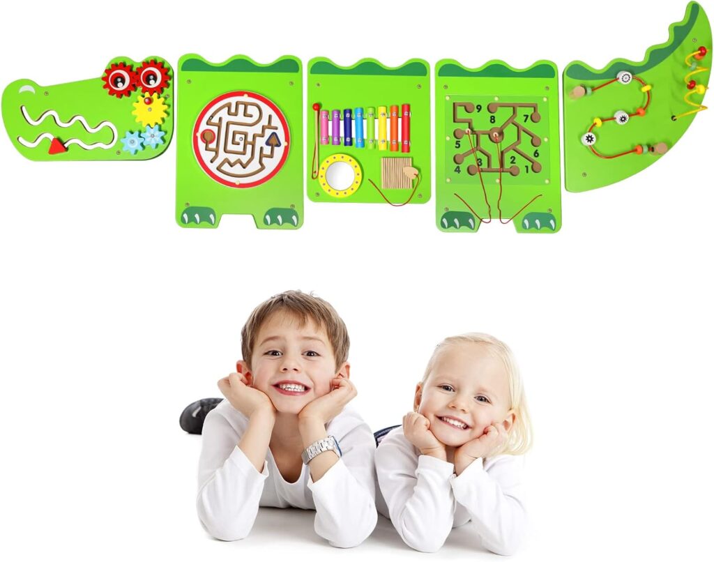 B-Land Busy Board for Toddlers,Baby Sensory Board Crocodile Activity Wall Panels for Kids,Wall Mount Sensory Learning Toy Educational Toy for Toddler Playroom  Childrens Daycare