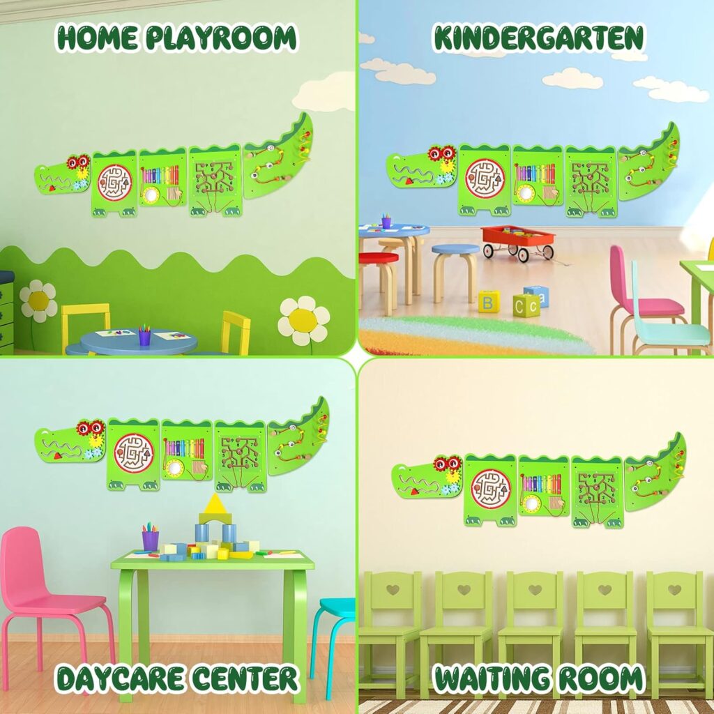 B-Land Busy Board for Toddlers,Baby Sensory Board Crocodile Activity Wall Panels for Kids,Wall Mount Sensory Learning Toy Educational Toy for Toddler Playroom  Childrens Daycare