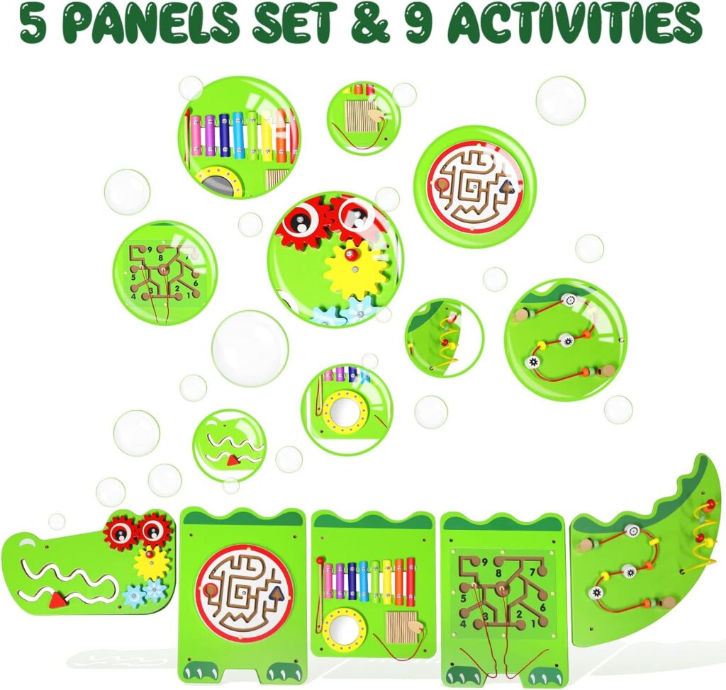 B-Land Busy Board for Toddlers,Baby Sensory Board Crocodile Activity Wall Panels for Kids,Wall Mount Sensory Learning Toy Educational Toy for Toddler Playroom  Childrens Daycare