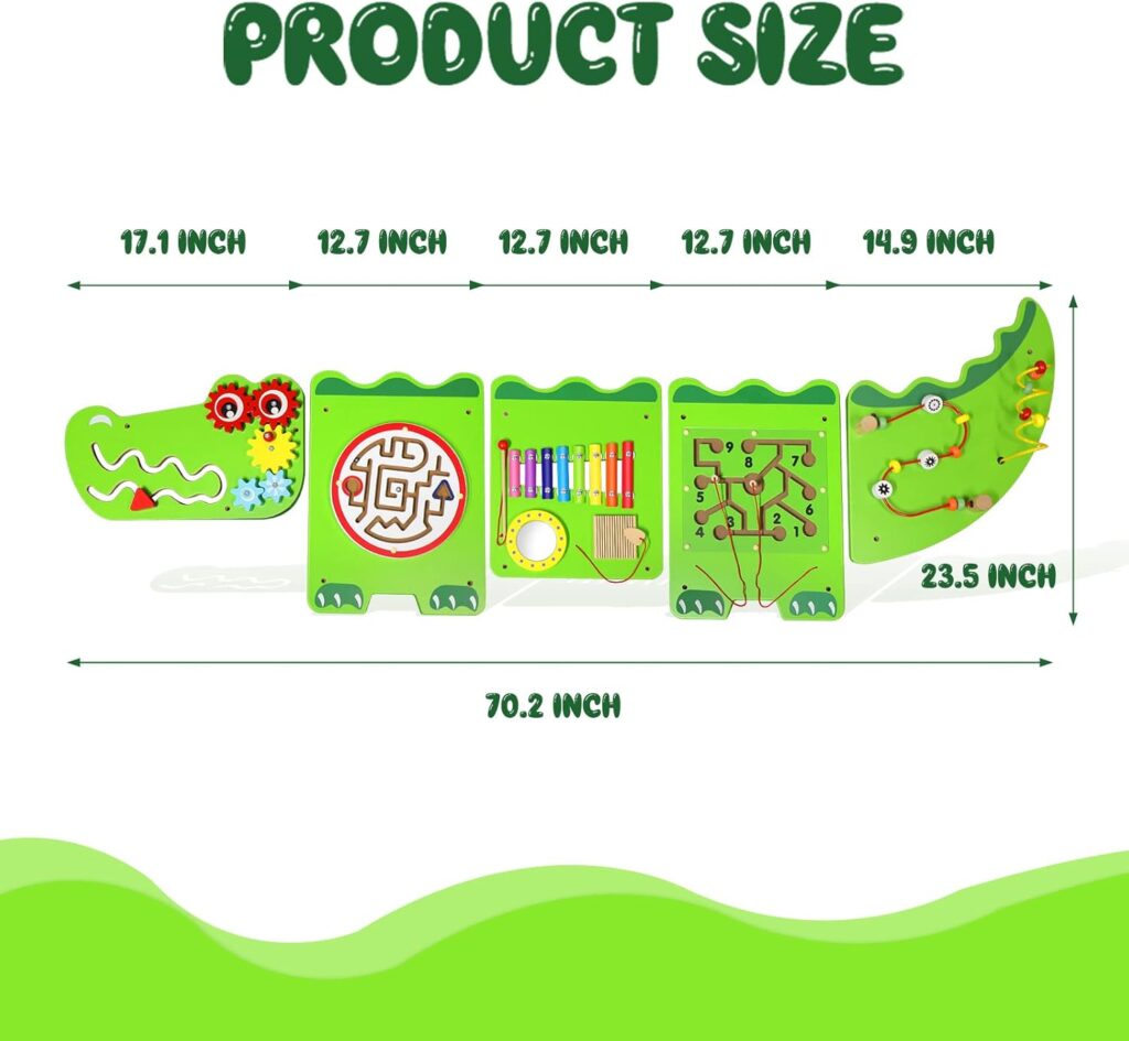 B-Land Busy Board for Toddlers,Baby Sensory Board Crocodile Activity Wall Panels for Kids,Wall Mount Sensory Learning Toy Educational Toy for Toddler Playroom  Childrens Daycare