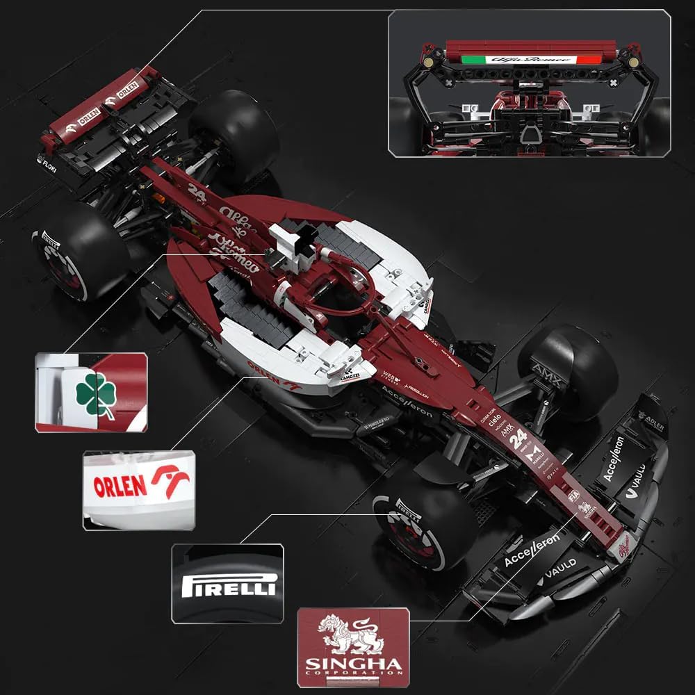 CaDA C64005w Alfa Romeo F1 Race Car C42 Building Blocks Set, 1868 PCS 1: 8 MOC Creative Building Blocks, Excellent Racer Model and Collection STEM Gift for 8+ Kids Teens and Adults