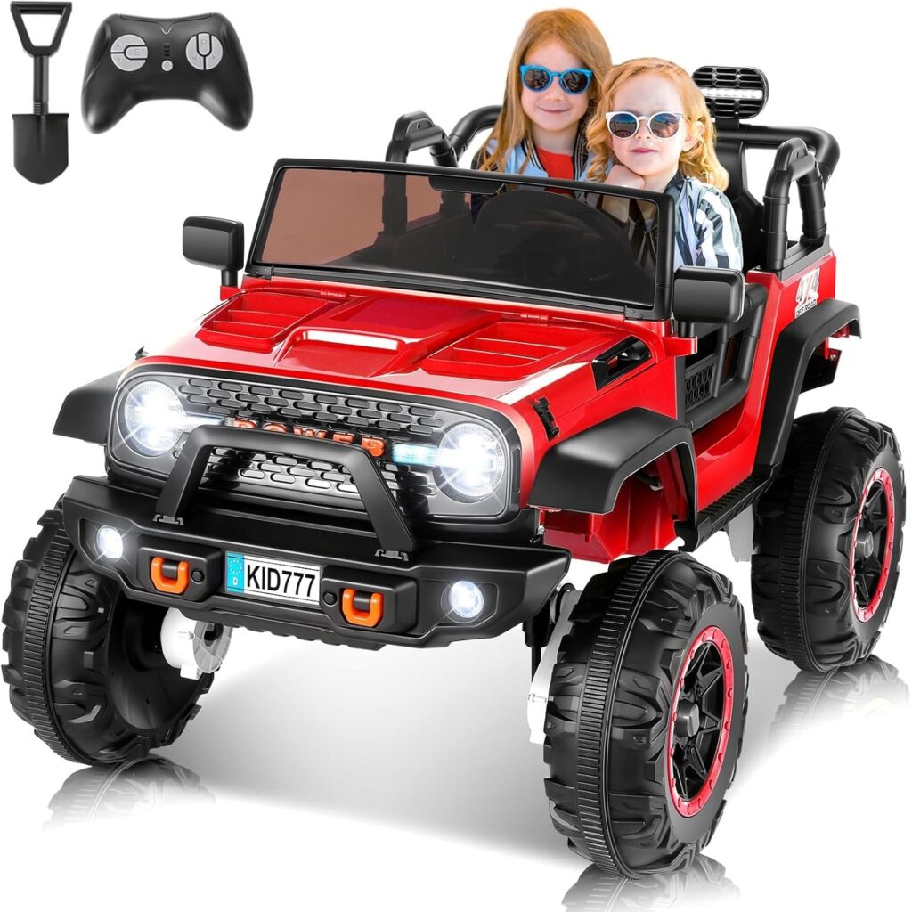 Hikole 24 Volt Electric Ride on Car Toys, 2 Seater Battery Powered Car for Big Kids with Remote Control, 4WD/2WD Switchable Ride in Truck w/4 Spring Suspension, Music, 20 Wide Seat, LED Light -Red