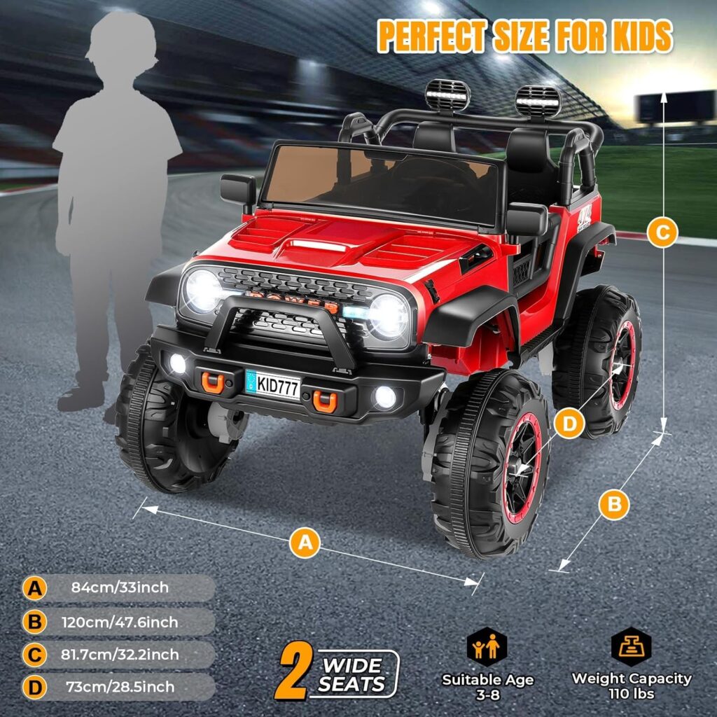 Hikole 24 Volt Electric Ride on Car Toys, 2 Seater Battery Powered Car for Big Kids with Remote Control, 4WD/2WD Switchable Ride in Truck w/4 Spring Suspension, Music, 20 Wide Seat, LED Light -Red