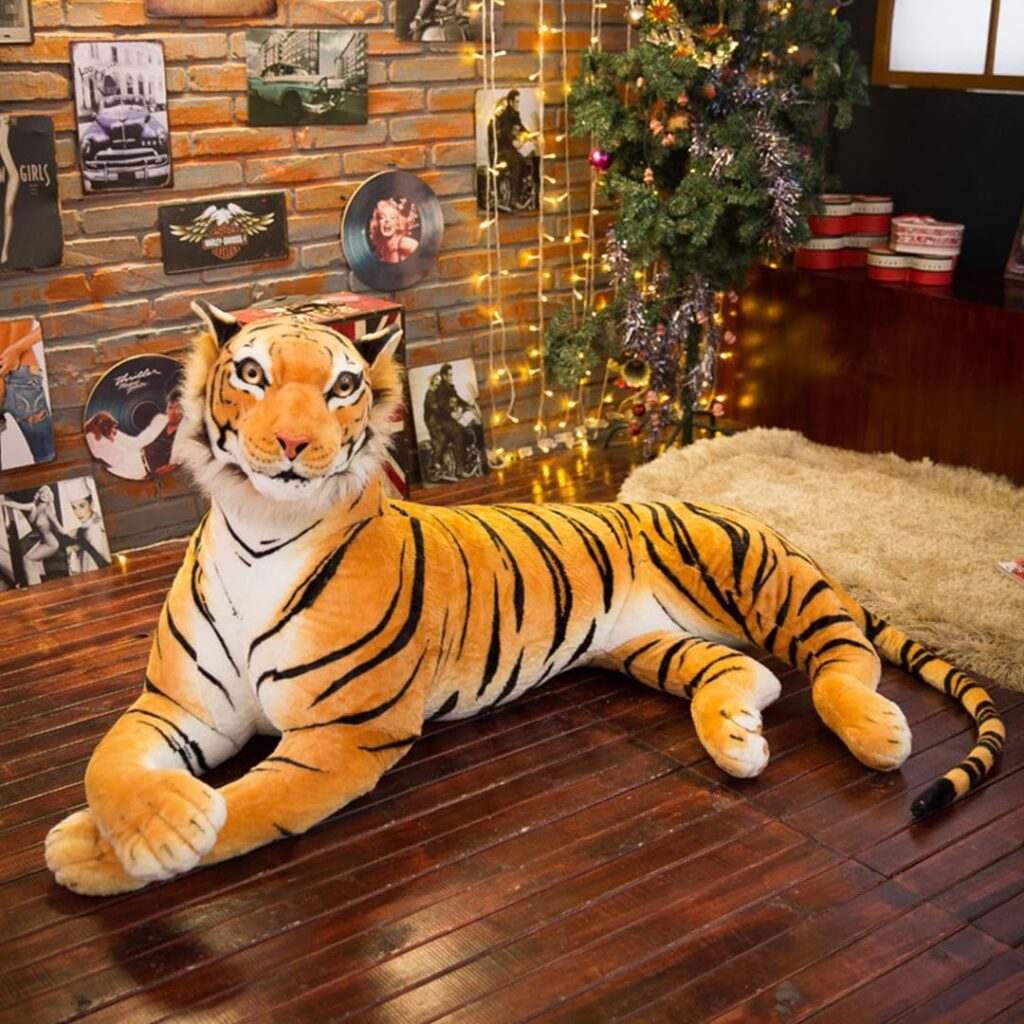 Huge Tiger Stuffed Animal - Giant Stuffed Tiger (5 feet long Total Length) -Lifelike Stuffed Tiger Plush Toy Gifts for Kids Girls Boys