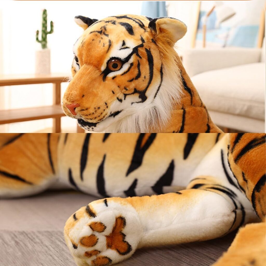 Huge Tiger Stuffed Animal - Giant Stuffed Tiger (5 feet long Total Length) -Lifelike Stuffed Tiger Plush Toy Gifts for Kids Girls Boys