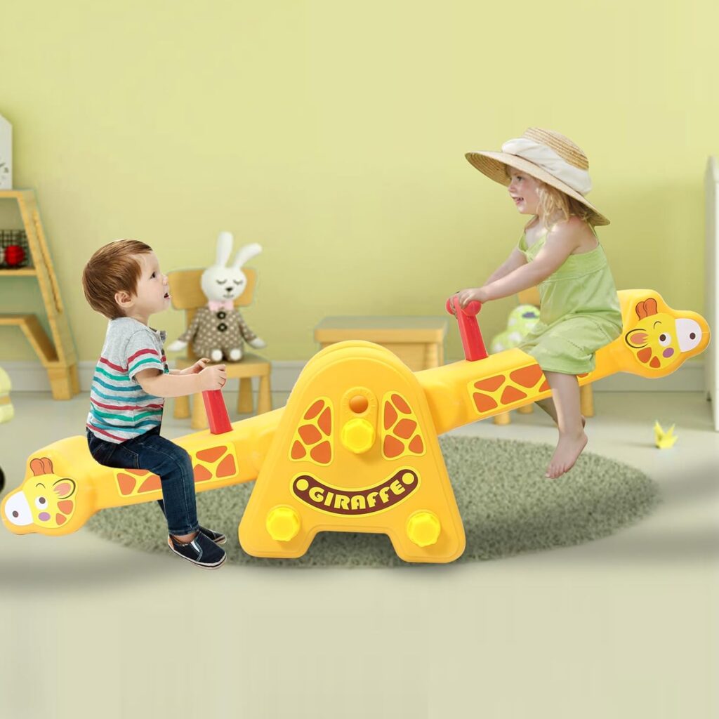 Joyful Yellow Giraffe Teeter Totter Seesaw: Rocking Fun for Two Toddlers or Kids; Indoor  Outdoor Toddler Toys for Ages 1-12, A Precious Gift for Your Dearest Child