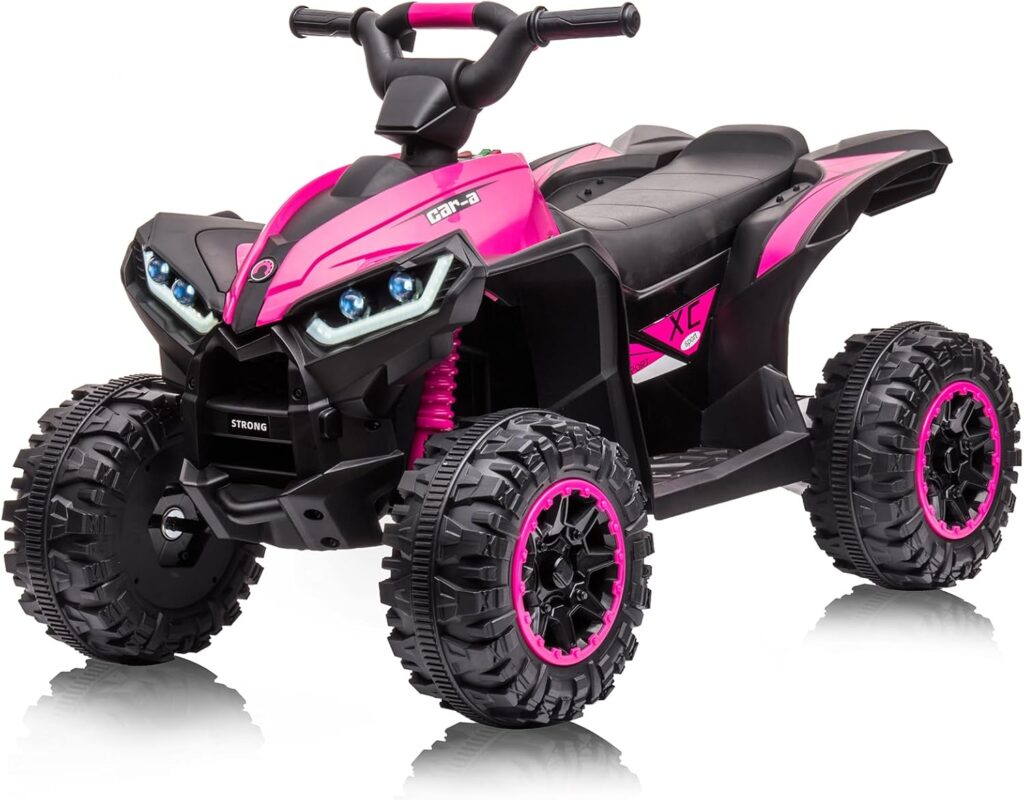 Kids ATV Ride on Toy 12V 4 Power Wheels for Kids, Battery Powered Quad Toy Vehicle with Music, Horn, High Low Speeds, LED Lights, Electric Ride On Toy, Soft Start, for Boys  Girls Gift, Pink