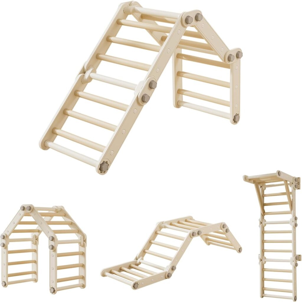 Kids Pikler Triangle Set Foldable Climbing Ladder Toys for Toddlers Indoor Ladder Wall Gym Climber (Gray)