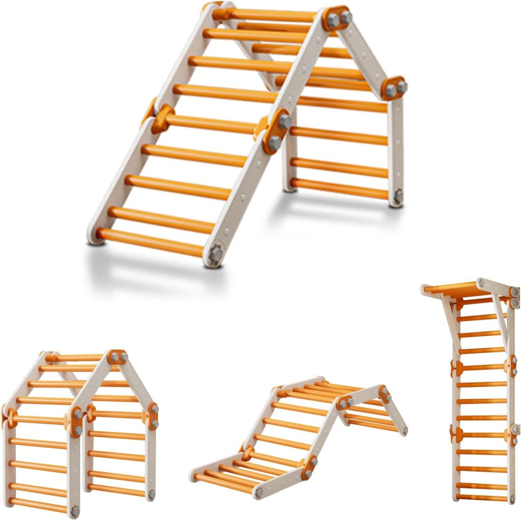 Kids Pikler Triangle Set Foldable Climbing Ladder Toys for Toddlers Indoor Ladder Wall Gym Climber (Gray)