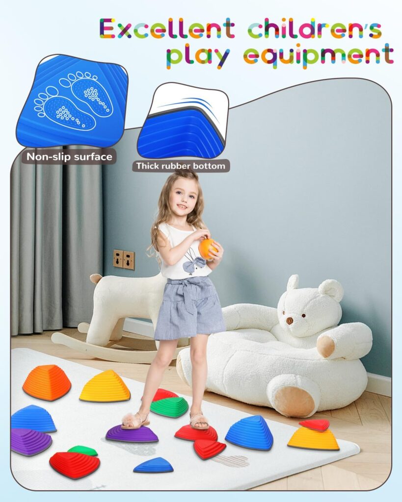 Kids Stepping Stones 25 Sets Rainbow, Balance Stepping Stone for Children,Toddler Stepping Stones Big-Side Sensory Toys,River Stones Outdoor Obstacle Activity Non-Slip Thickening and Widening Material