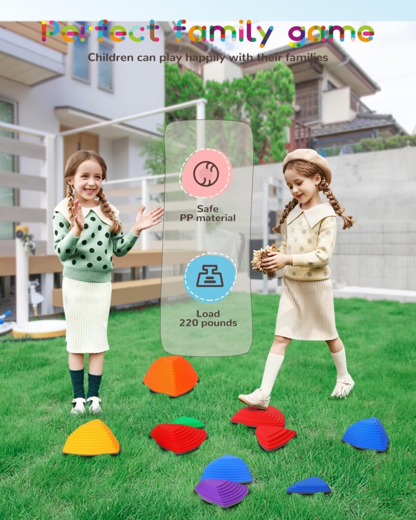 Kids Stepping Stones 25 Sets Rainbow, Balance Stepping Stone for Children,Toddler Stepping Stones Big-Side Sensory Toys,River Stones Outdoor Obstacle Activity Non-Slip Thickening and Widening Material