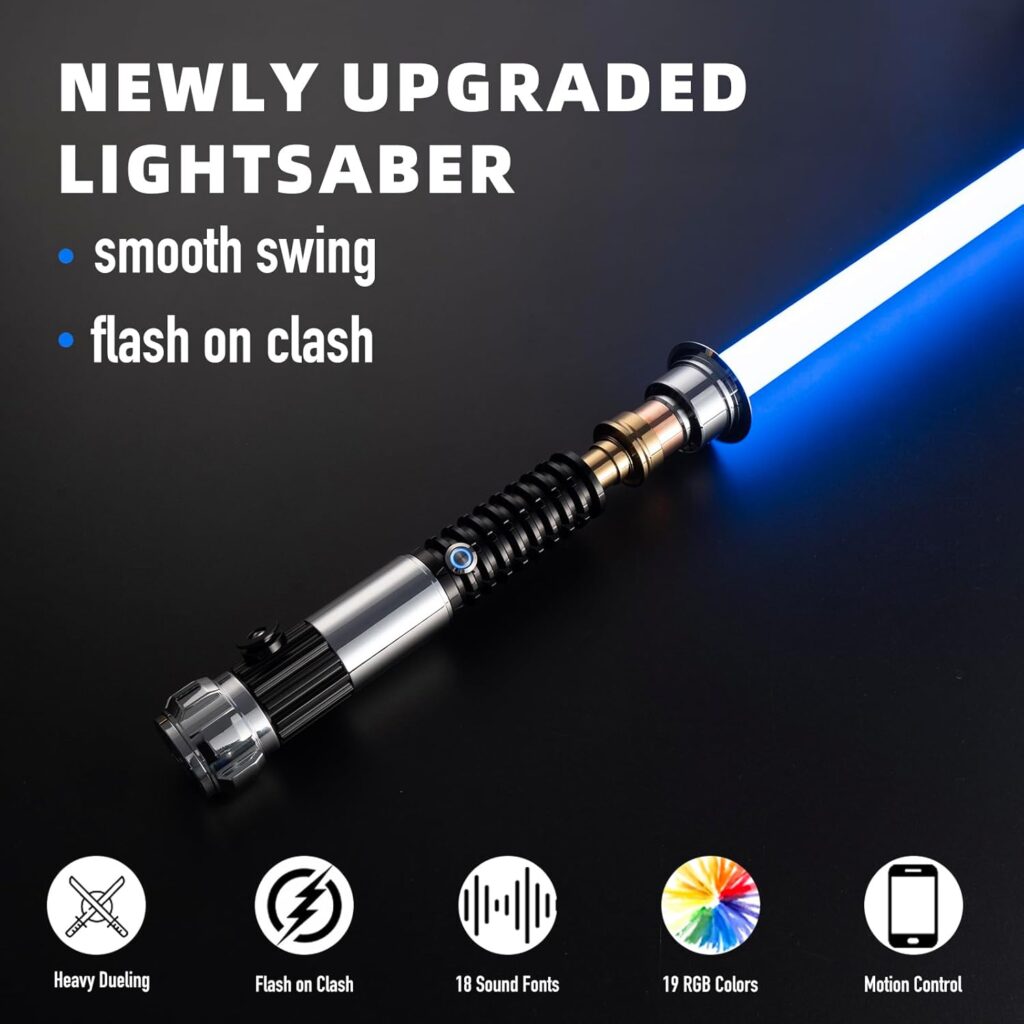 Lightsaber,Smooth Swing Dueling Light Saber,18 Set Sound Effects with 19 Colors Change,Motion Control Premium Metal Handle,Adults and Kids Collectible Roleplay Item（Obi-Wan 110cm）