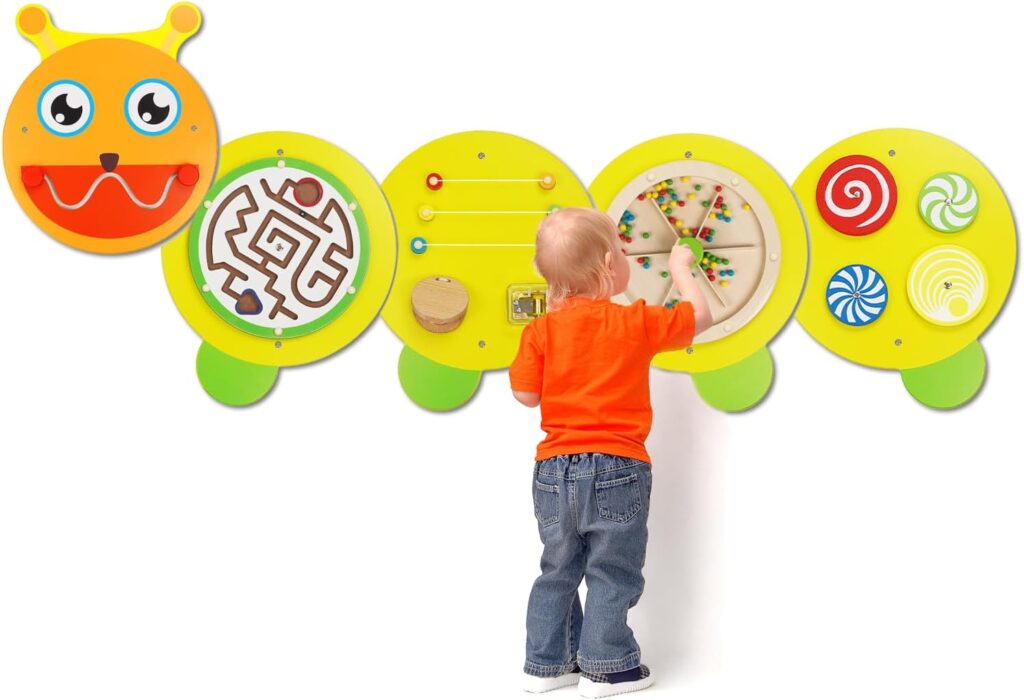 Monläurd® Caterpillar Montessori Busy Board,Sensory Board,Educational Toys,Activity Cube,Wall Toys,Daycare Furniture,Playroom Furniture,Interactive Toys,Wooden Toys,Learning Toys,Boys and Girls 6 M+