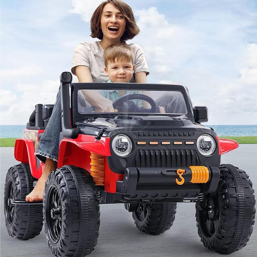 NEWQIDA Ride On Car with Remote Control 4WD Electric Car for Kids 4x4 Off-Road Ride On Truck 12V Battery Powered Ride On Toys for Toddlers, Parent-child Driving Mode, EVA Tires, 220lbs Max Road, Red