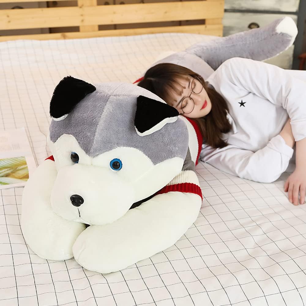 Nice Giant Dog Plush Toy Soft Stuffed Husky Long Pillow Cartoon Animal Doll Sleeping Pillow Cushion Home Decor Kids Gift (Husky,180cm/70 inch)