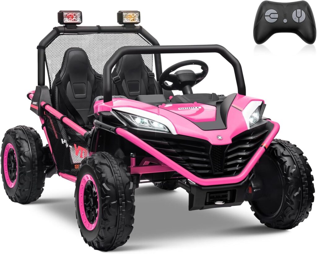 OTTARO 24V Ride on Car Truck 2 Seater, 4WD 10AH Kids Electric Vehicles UTV with Metal Frame, Remote Control, Bluetooth, Pink