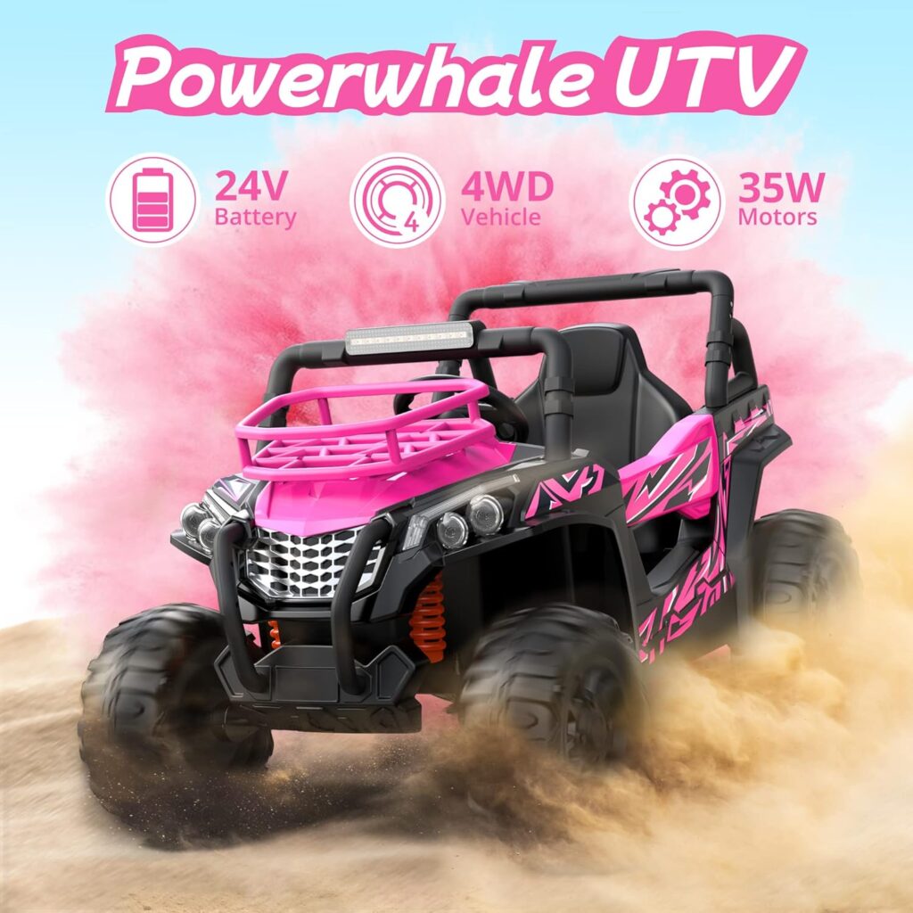 Ride On Car for Kids - 24V UTV Battery Powered Ride On Toys with Remote Control 4WD Kids Electric Car, 4.2Mph High Speed, Childrens and Christmas Gift-Pink, Large