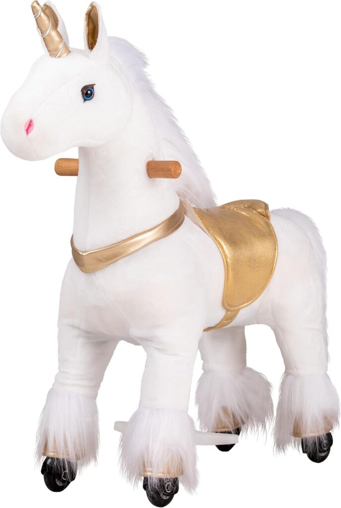 Ride On Unicorn Toy for 3-5 Years, Ride on Horse with Wheels, Kids Real Walking Horse Riding Horse (Brown, 29.92 L x 9.84 W x 31.12 H)