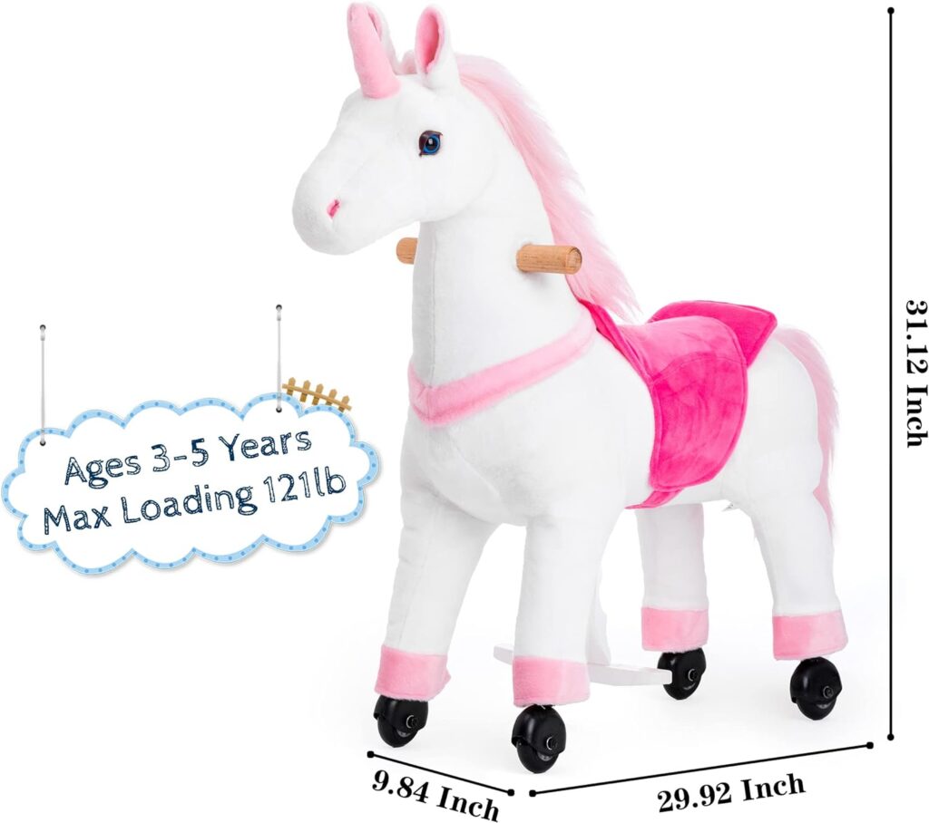 Ride on Unicorn Toys, Kids Ride on Horse Riding Horse Toys Ride on Toys for 3-5 Years Old, Premium Plush Animals Toys Walking Horse with Wheels 29.92 L x 9.84 W x 31.12 H