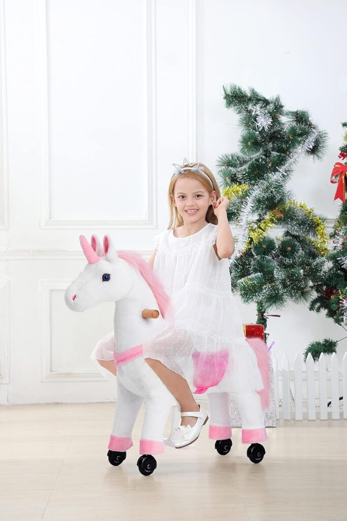 Ride on Unicorn Toys, Kids Ride on Horse Riding Horse Toys Ride on Toys for 3-5 Years Old, Premium Plush Animals Toys Walking Horse with Wheels 29.92 L x 9.84 W x 31.12 H