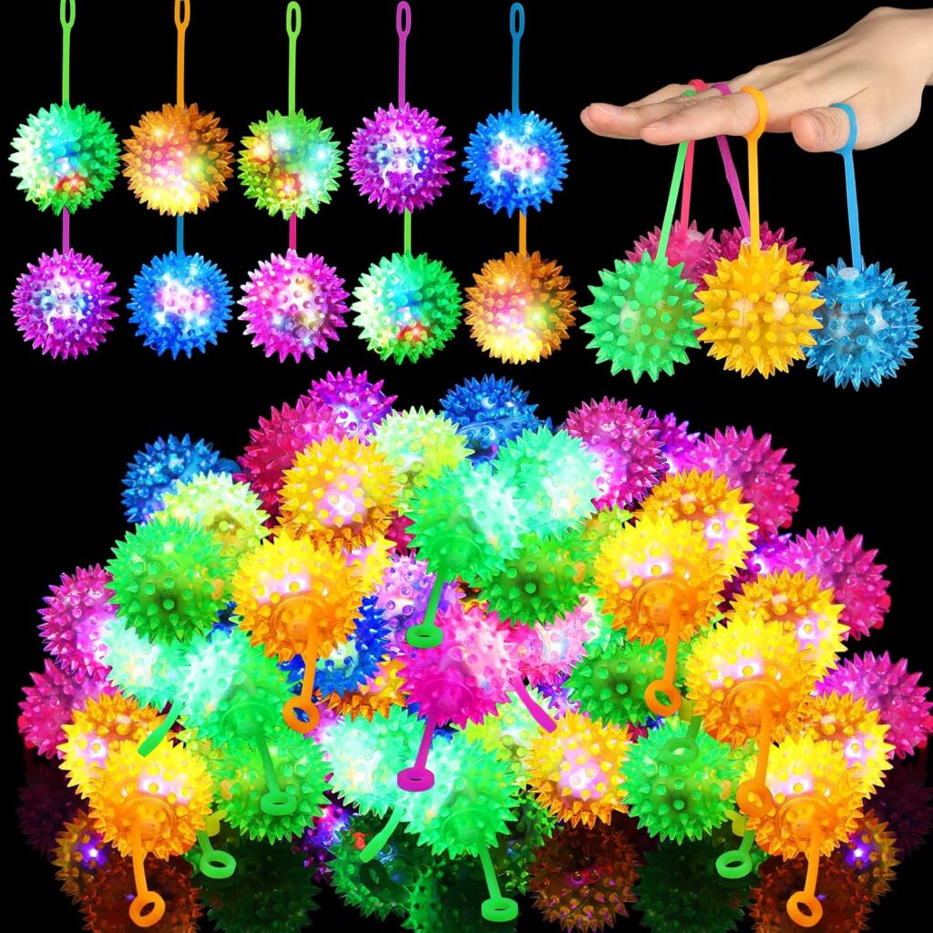 Sotiff 300 Pcs Light up Ball Spiky LED Bouncy Ball Flashing Squeaky Ball Multicolor Puffer Balls Stress Relief Balls Rubber Sensory Toy Carnival Prizes Bulk Party Favors for Teens, Adults, Children