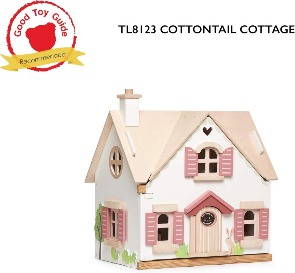 Tender Leaf Toys - Cottontail Cottage - Furnished 18.7 Tall 3 Story Countryside Wooden Doll House with 24 Pcs Accessories - Encourage Creative and Imaginative Fun Play for Children - Age 3+