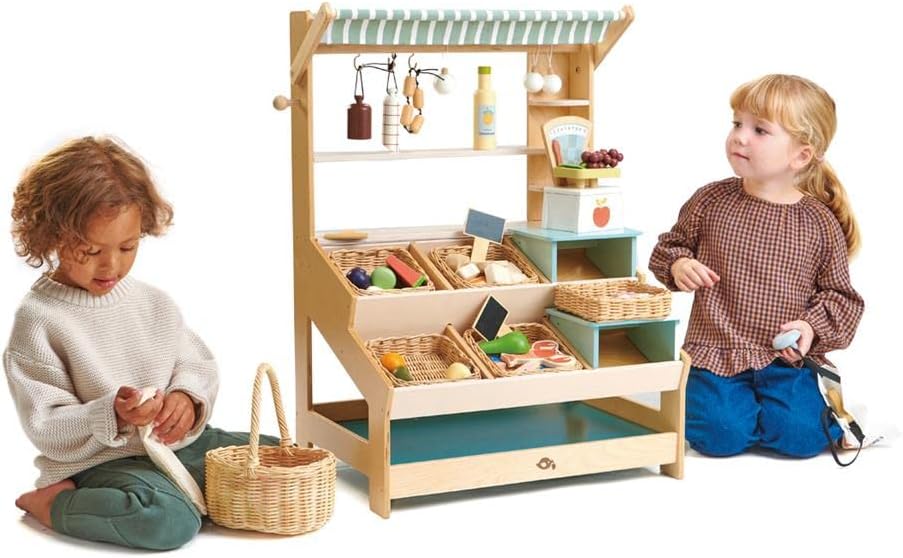 Tender Leaf Toys - General Stores - Toy Set for Kids - Beautiful Market Stall with Shelves Pretend Play Toy Set for Kids 3+