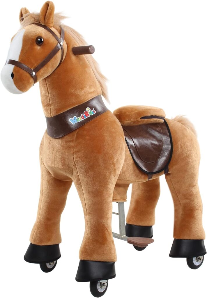 WondeRides Ride on Rainbow Unicorn Toys for girls ride on horse Riding Pony Cycle Toy for toddlers for 3-5 Years Old (Size 3, 30.1 Inch Height) Plush Walking Horse Rocking Mechanical with Wheels.