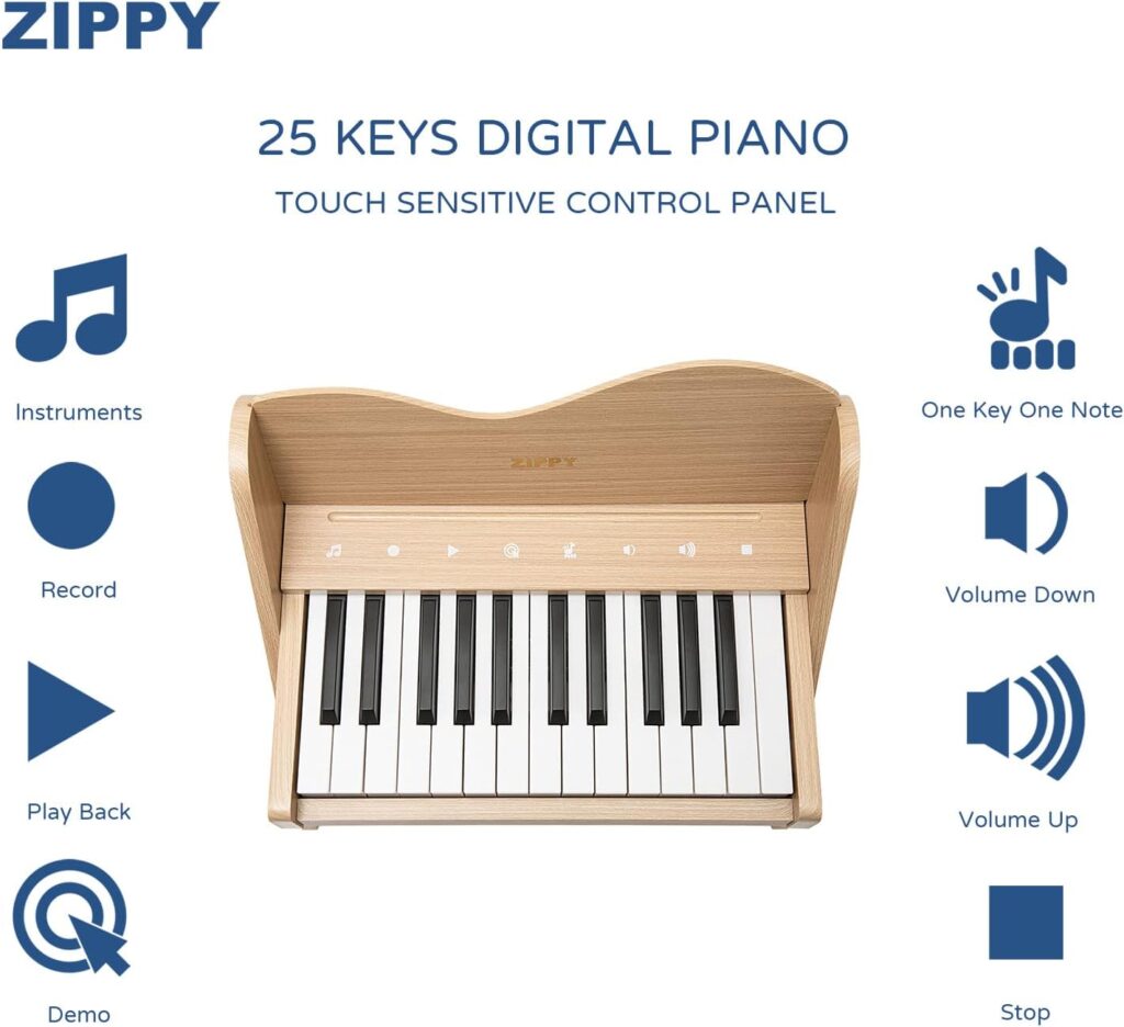 ZIPPY Kids Piano Keyboard, 25 Keys Digital Piano for Kids, Touch Sensitive Control Panel, Volume Adjustable, Mini Music Educational Instrument Toy, Wood Piano for Toddlers Girls Boys (Red)