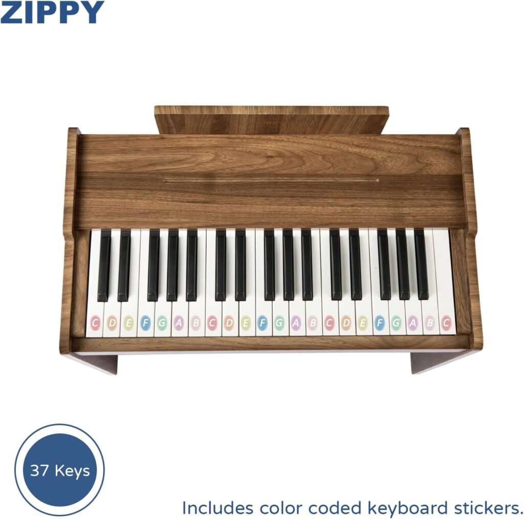 ZIPPY Kids Piano Keyboard, 37 Keys Digital Piano for Kids, Music Educational Instrument Toy, Wood Piano for 3+ Girls and Boys, Oak Basic