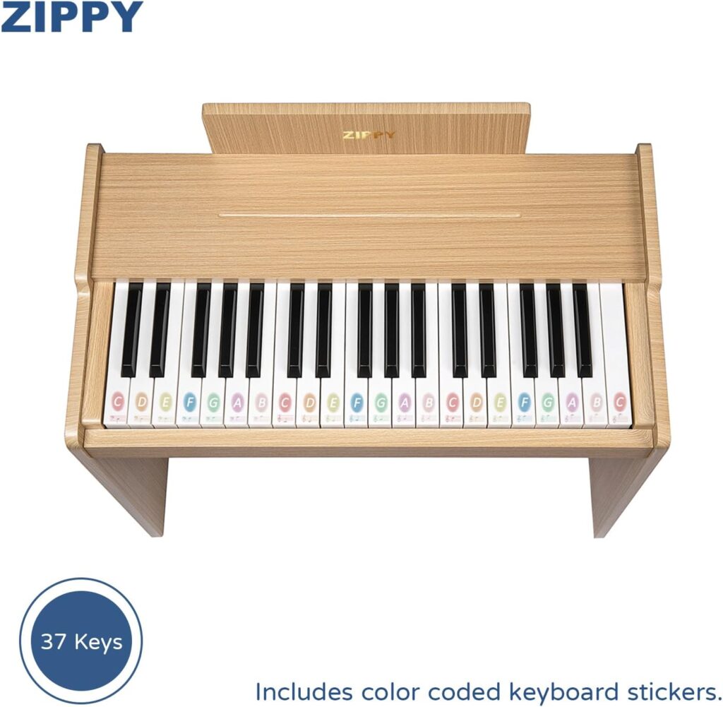 ZIPPY Kids Piano Keyboard, 37 Keys Digital Piano for Kids, Music Educational Instrument Toy, Wood Piano for 3+ Girls and Boys, Oak Basic